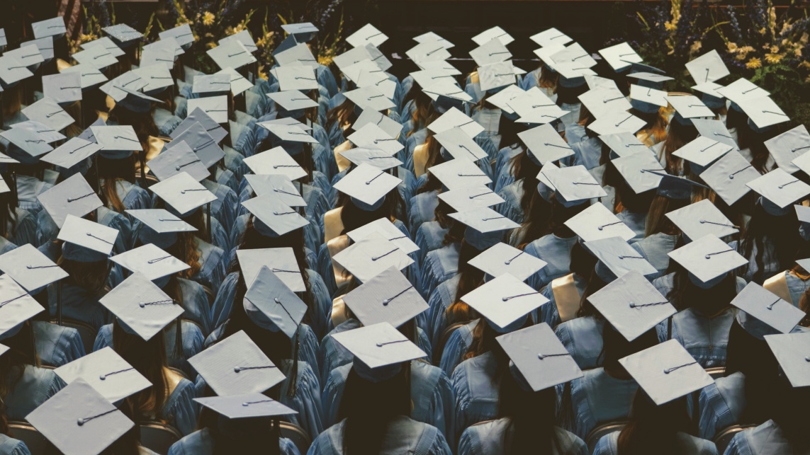 birds eye view of graduates in a graduation ceremony 