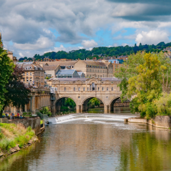 An image of Bath, UK - the river running through the city passes under the main bridge
