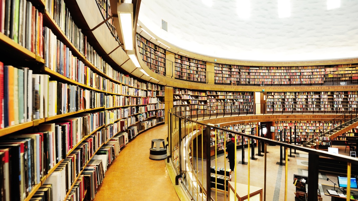 Library bookshelf, diminishing perspective