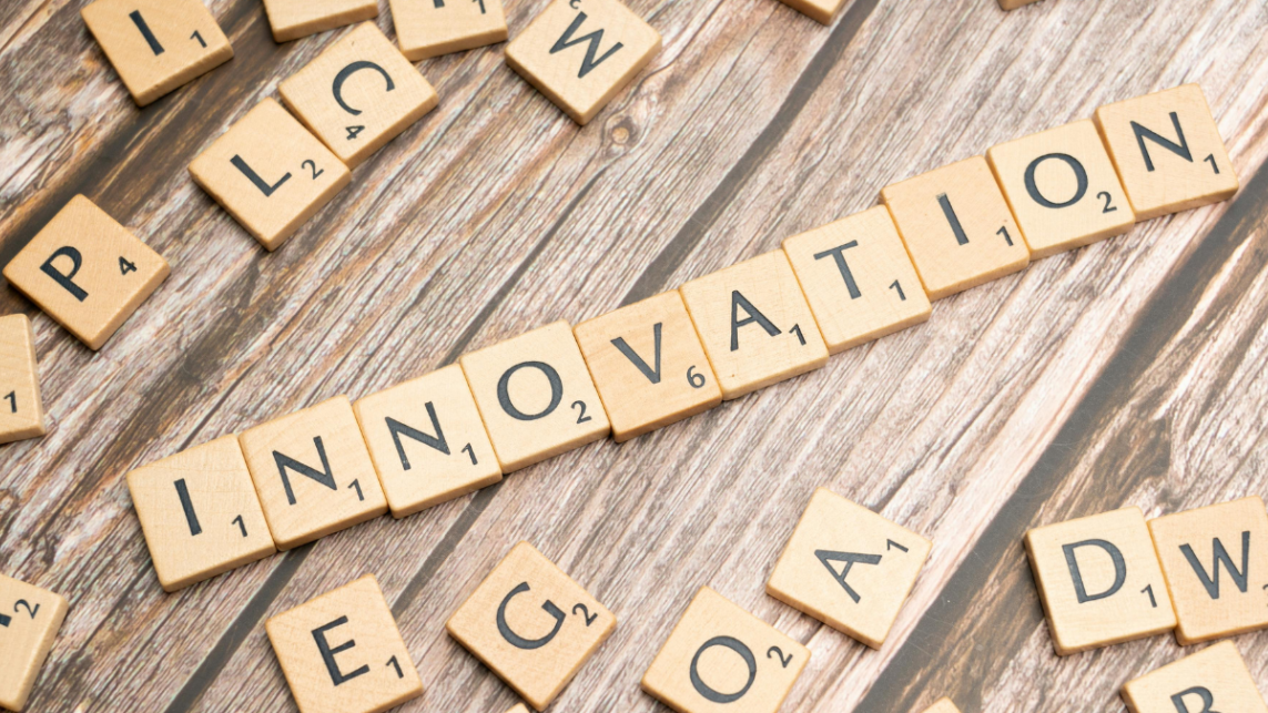 Scrabble tiles spelling 'innovation' 