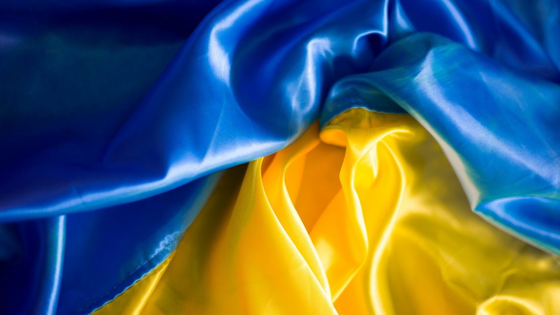 A Ukranian flag, slightly folded 