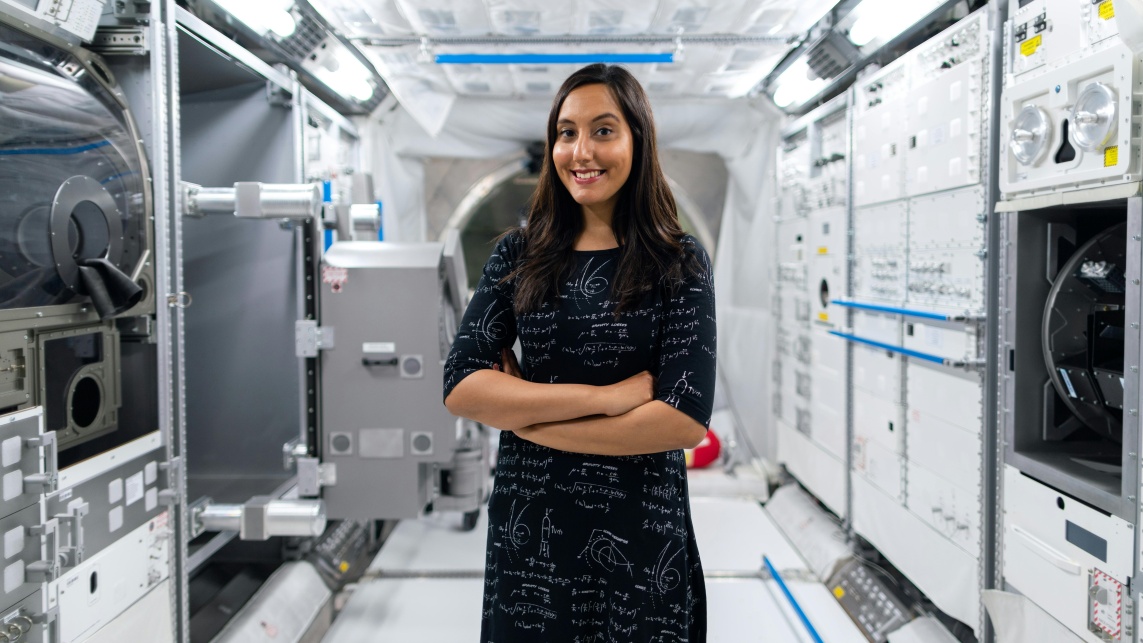 A female engineer in a space station