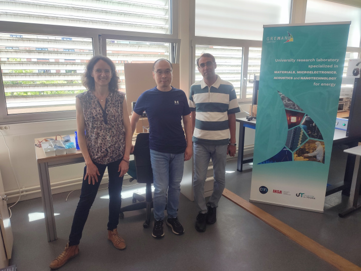 Research team members from GREMAN and DMU, from left to right: Prof. Guylaine Poulin-Vittrant, Dr Weigang Yao, and Dr Meisam Abdi, during a key meeting of the SMARTFLOW UK–France collaboration.