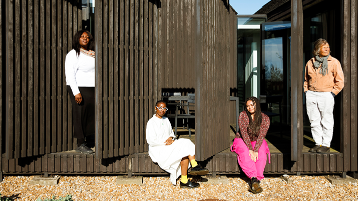 Royall College of Art, RCA BLK Artists from left to right: Tami Soji-Akinyemi, Kimberley Cookey-Gam and Yanna Marie, on the RCA BLK inaugural residency with Art in Romney Marsh. Photo by Aisha Seriki