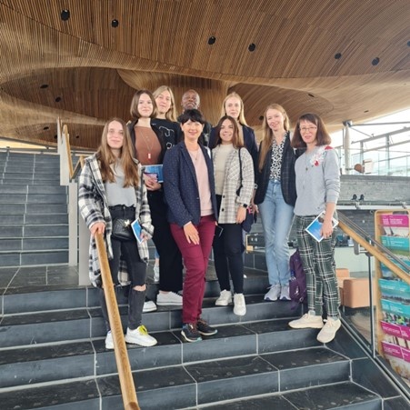 Ukrainian students on a visit to the Welsh Parliament / Senedd