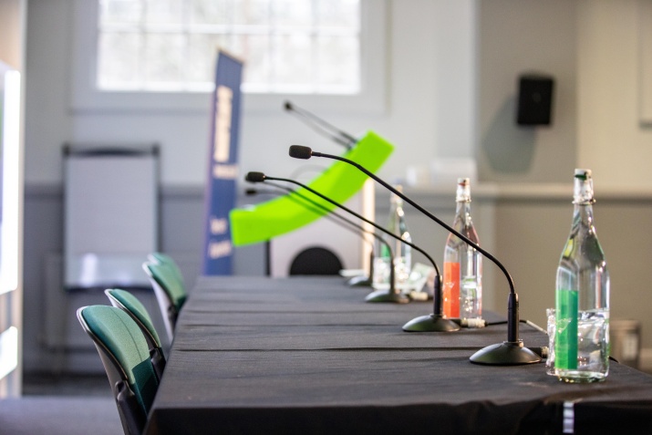 empty panel table at the conference centre