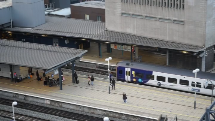 Aerial shot of a train station in Leeds