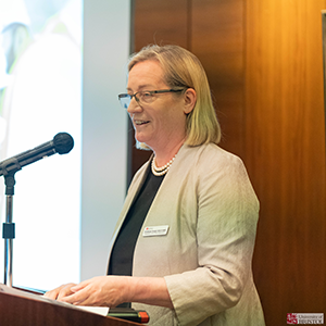 Professor Evelyn Welch giving a speech