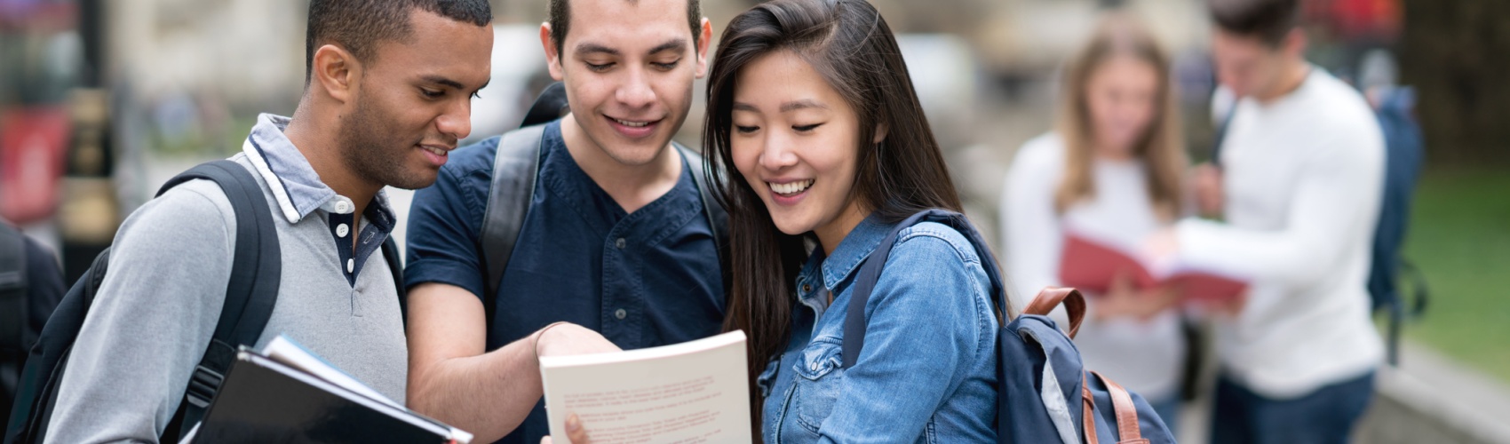 Multi-ethnic group of students studying outdoors 