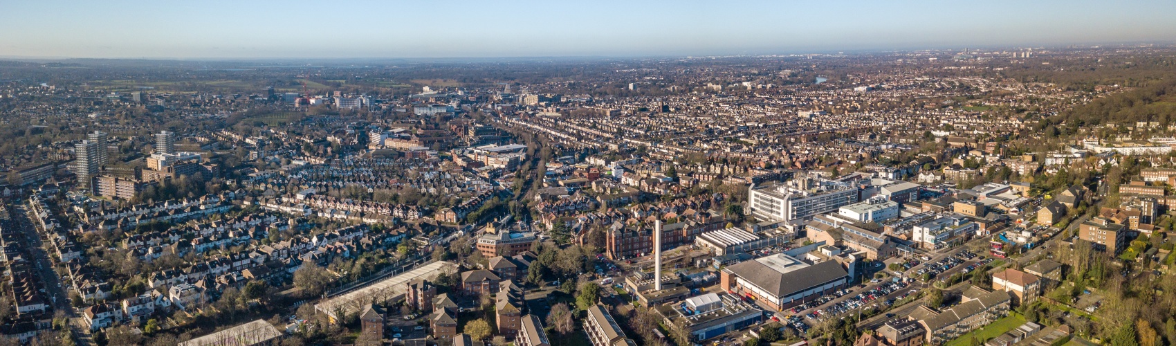 City seen from above on a sunny day