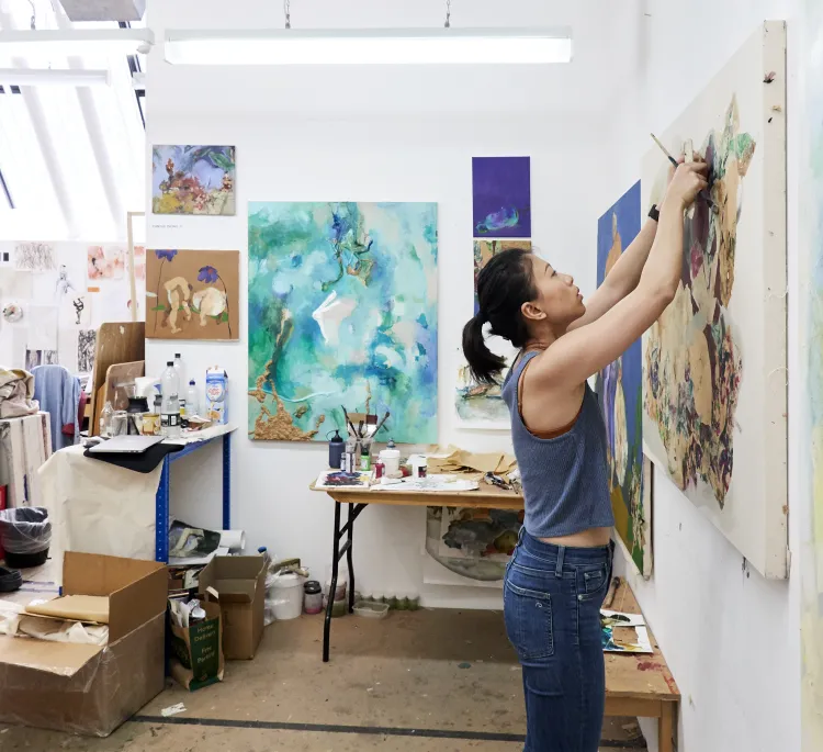 An RCA student in the painting studios