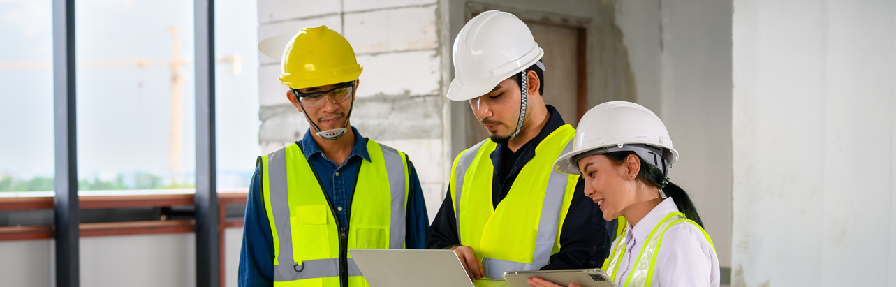 People working on building site