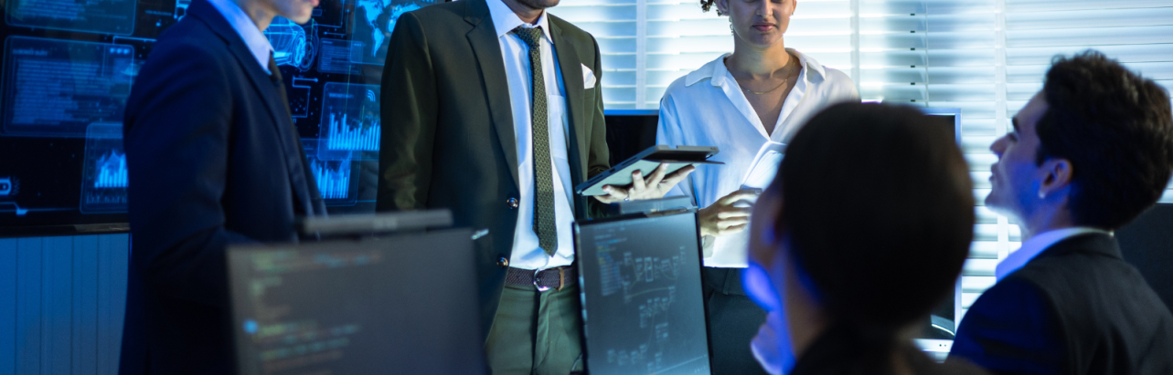 Decorative image of a group of professionals discussing
