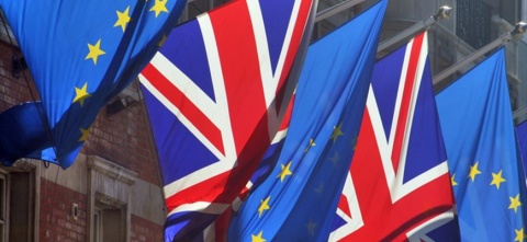 EU flags and UK flags next to each other