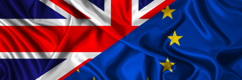 The union flag and EU flag shown side by side.