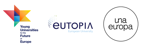 Logos of Young Universities for the Future of Europe, Eutopia European University, and Una Europa