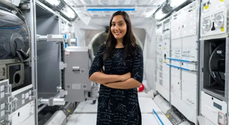 A female engineer in a space station