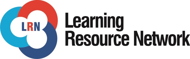 Text reading Learning Resource Network with blue and orange circles